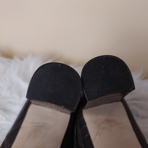 Marc Fisher Leather Size 7 Peep Toe Leather High Heel Snake Print Business Brown - Picture 8 of 10